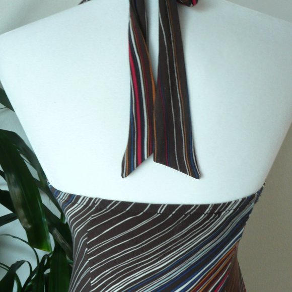 BCBG Maxazria Brown Stripe Halter Dress - Sz S - Picture 5 of 10